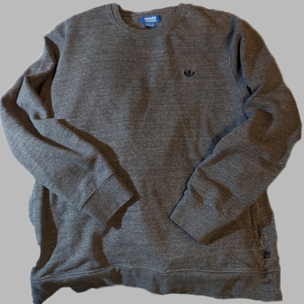 Mens Adidas With Zipper Pockets Cotton Sweatshirt - Gray With Black Trefoil Logo
